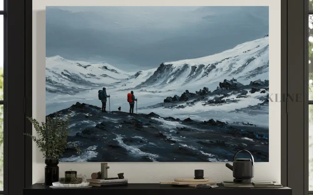 Frozen Frontier Odyssey - Hand Painting Berge Wandkunst