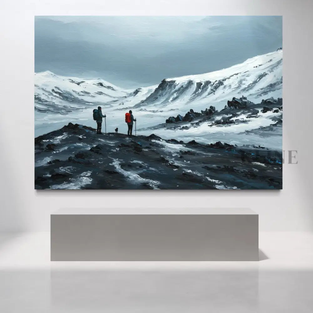 Frozen Frontier Odyssey - Hand Painting Berge Wandkunst