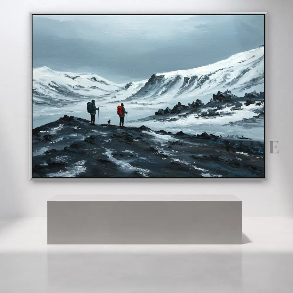 Frozen Frontier Odyssey - Hand Painting Mountains Wall Art