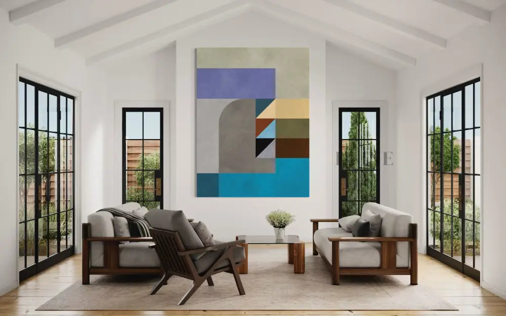 Geometric Harmony - Hand Painting ラウンジウォールアート