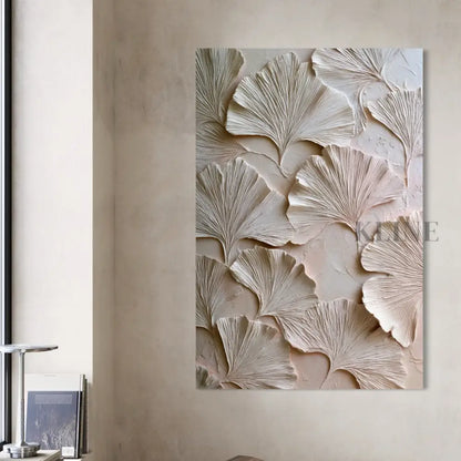 Ginkgo Relief in Soft Ivory - Hand Painting