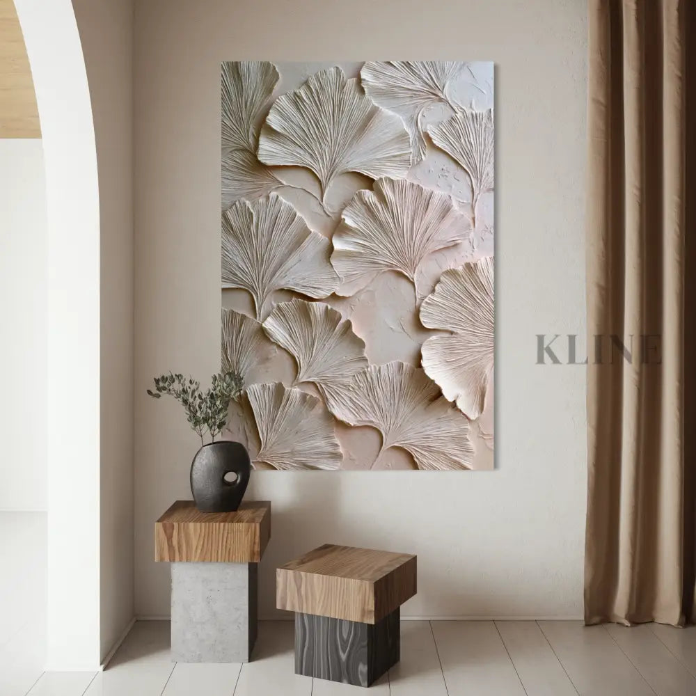 Ginkgo Relief in Soft Ivory - Hand Painting 