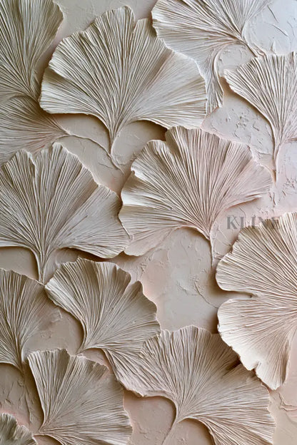 Ginkgo Relief in Soft Ivory - Hand Painting