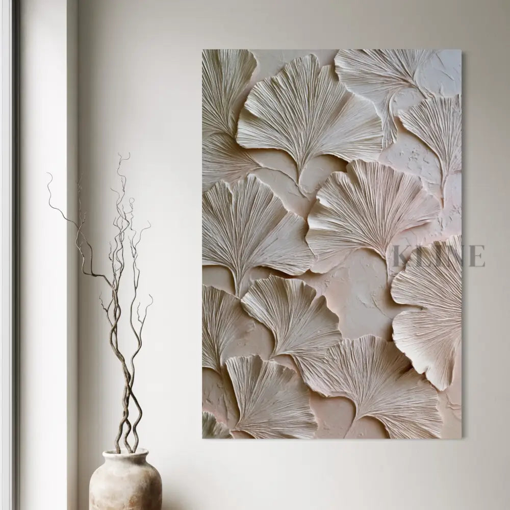 Ginkgo Relief in Soft Ivory - Hand Painting 