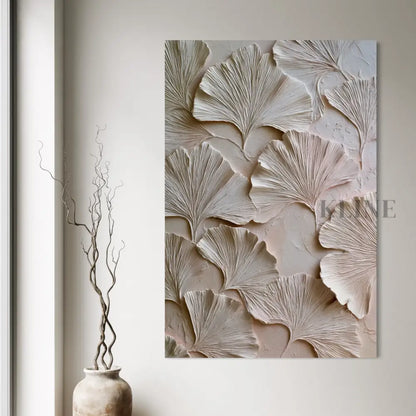 Ginkgo Relief in Soft Ivory - Hand Painting