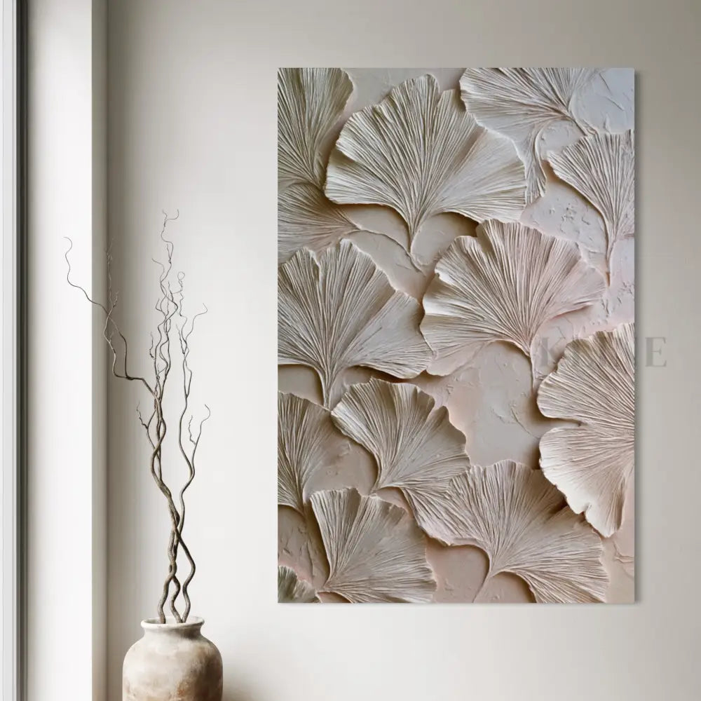 Ginkgo Relief in Soft Ivory - Hand Painting