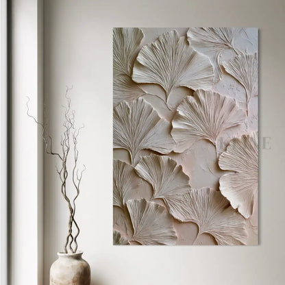 Ginkgo Relief in Soft Ivory - Hand Painting