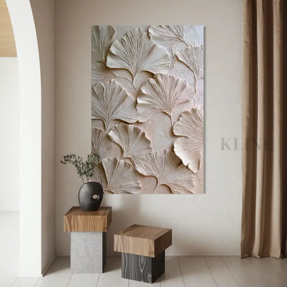 Ginkgo Relief in Soft Ivory - Hand Painting