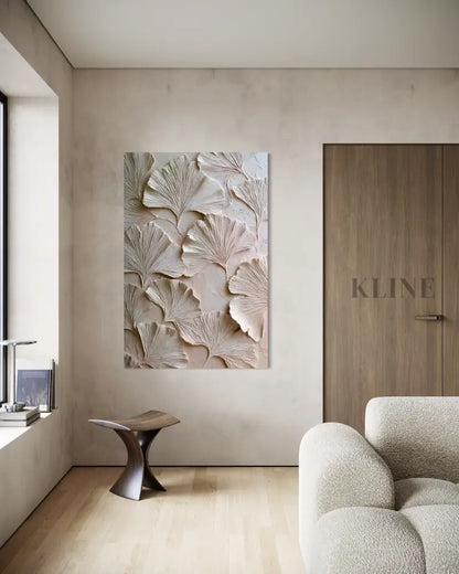 Ginkgo Relief in Soft Ivory - Hand Painting