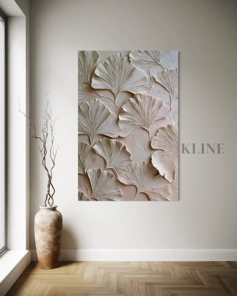 Ginkgo Relief in Soft Ivory - Hand Painting 