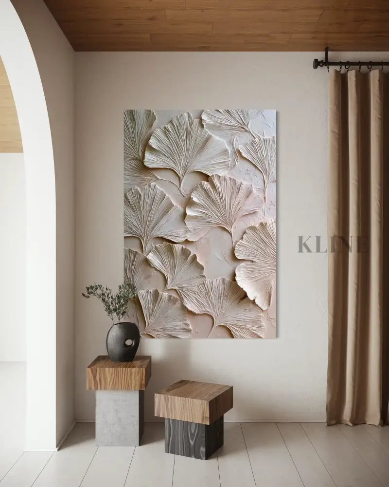 Ginkgo Relief in Soft Ivory - Hand Painting