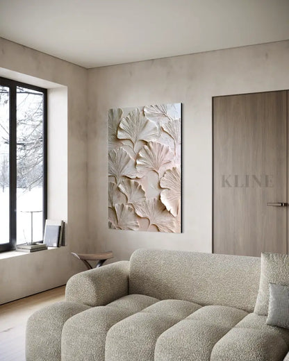 Ginkgo Relief in Soft Ivory - Hand Painting