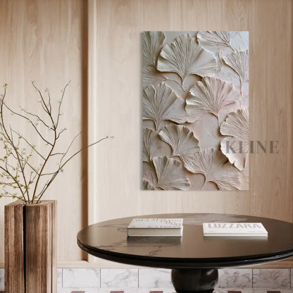 Ginkgo Relief in Soft Ivory - Hand Painting