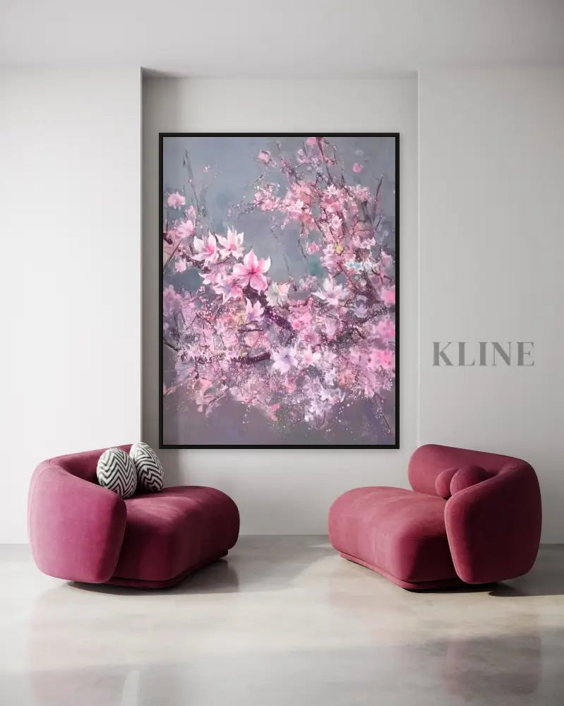 Glimmer of Sakura - Hand Painting Rosa Wandkunst