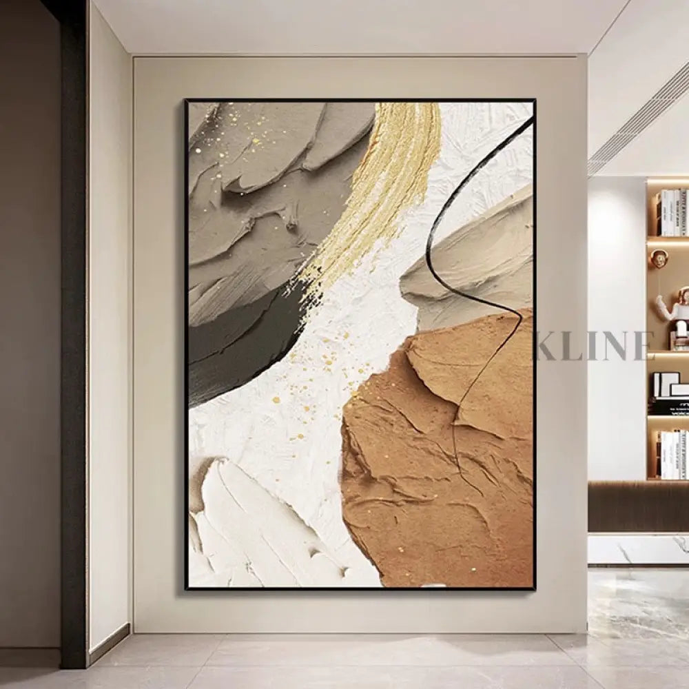Glitter Gold Grey Brown &amp; Beige Textured Painting - Hand Painting