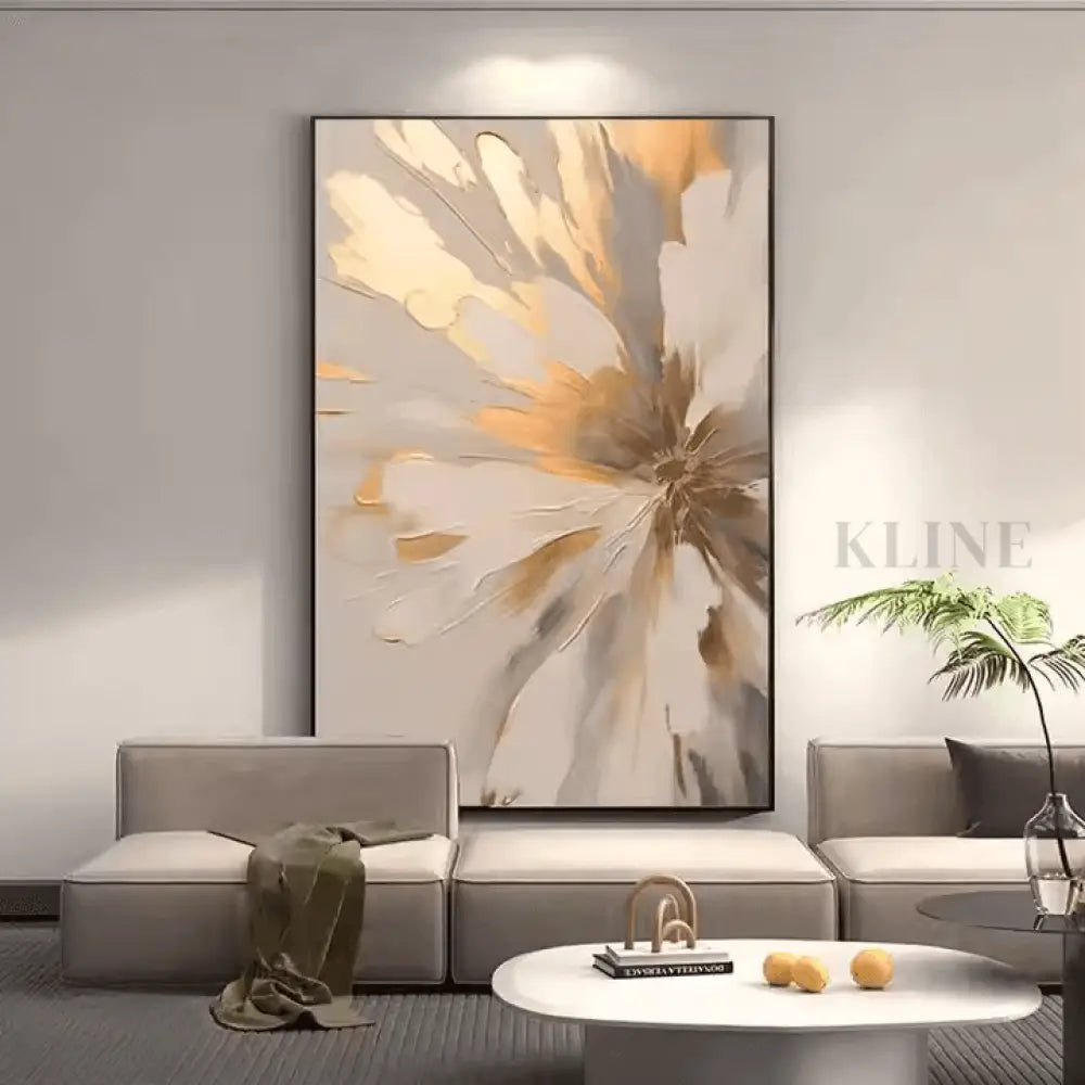Golden Abstract Floral - Hand Painting Textured Wall Art