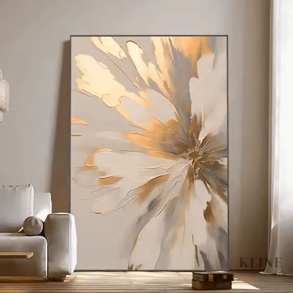 Golden Abstract Floral - Hand Painting Dining Room Wall Art
