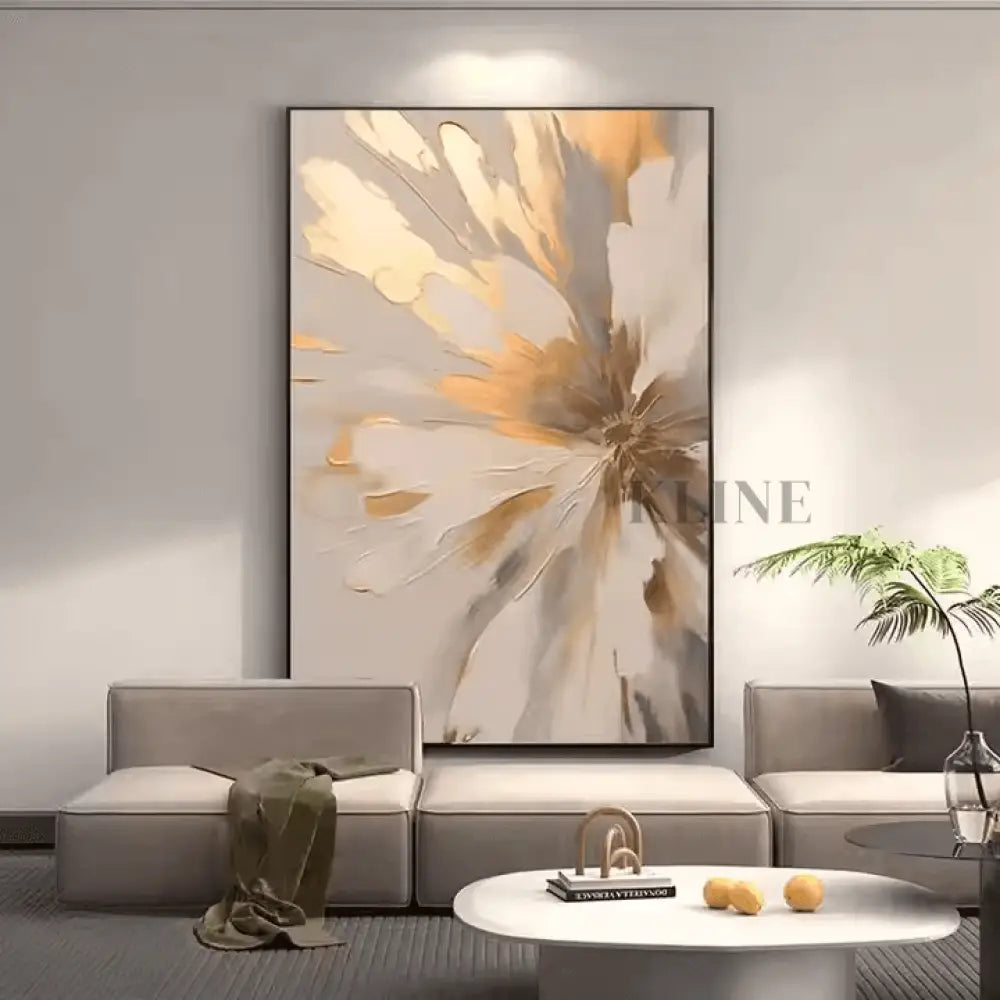 Golden Abstract Floral - Hand Painting Large Wall Art