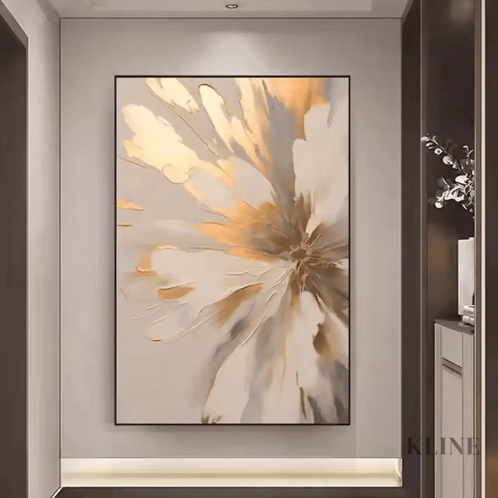 Golden Abstract Floral - Hand Painting Dining Room Wall Art