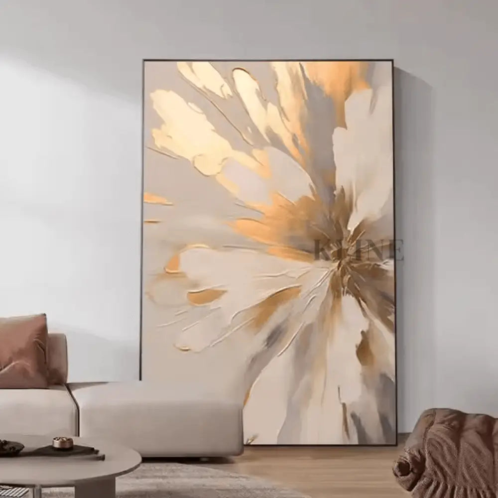Golden Abstract Floral - Hand Painting Large Wall Art