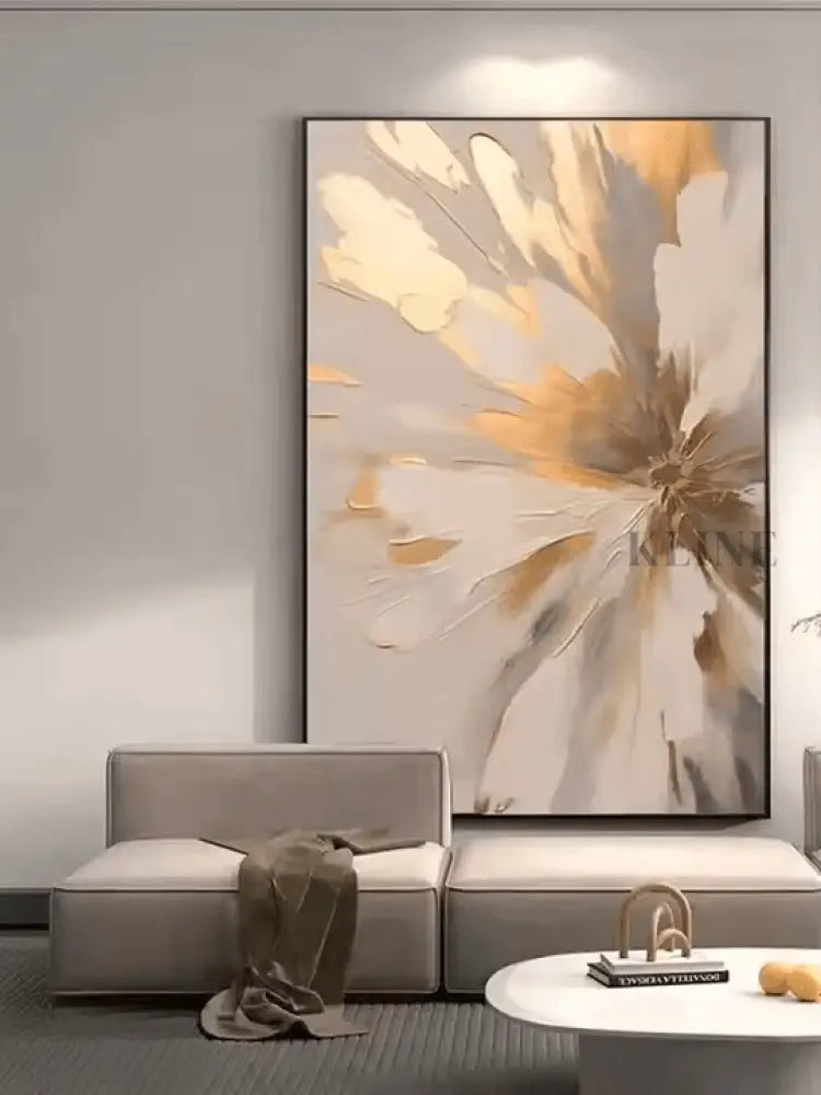 Golden Abstract Floral - Hand Painting Dining Room Wall Art