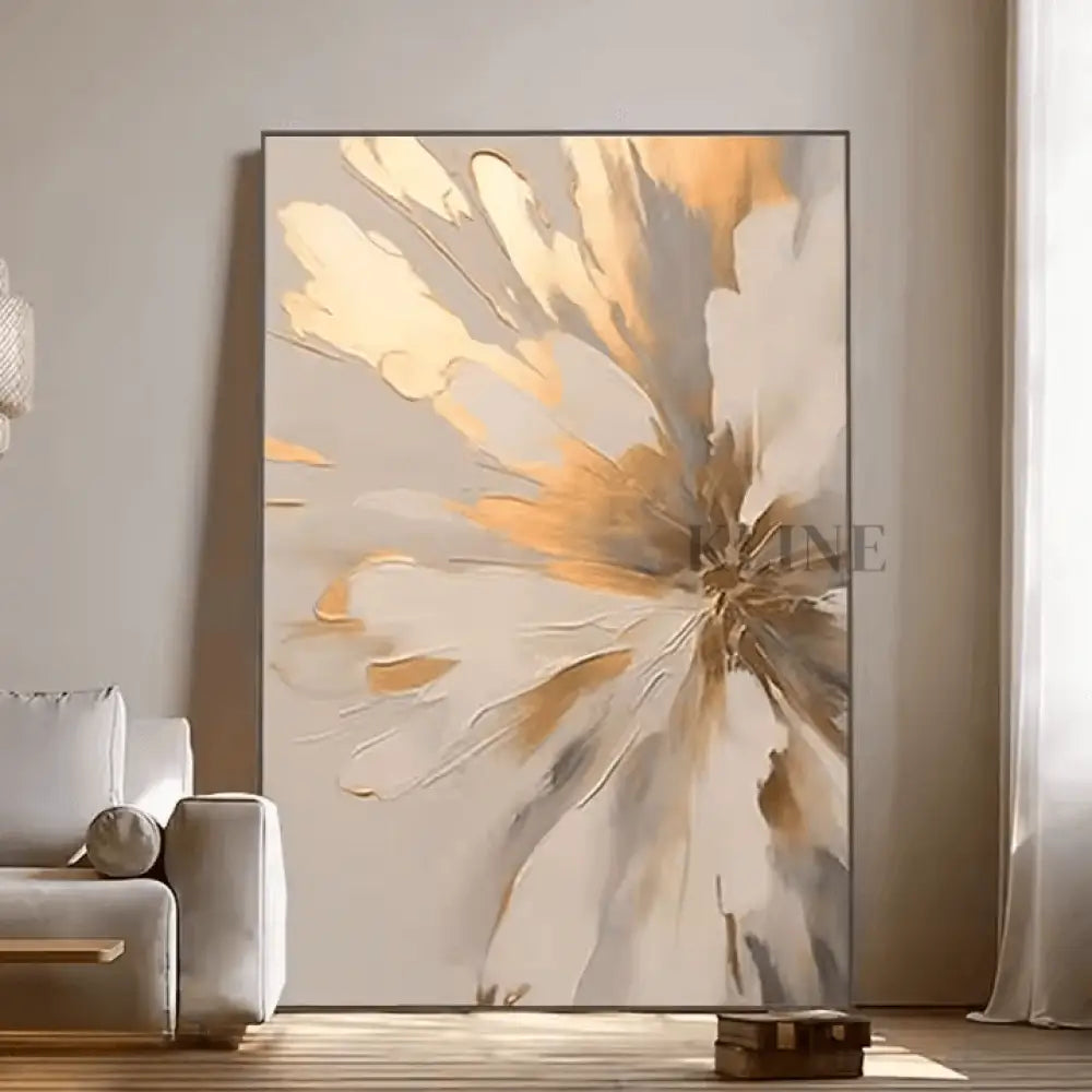 Golden Abstract Floral - Hand Painting Large Wall Art
