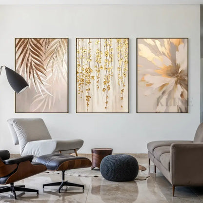 Golden Abstract Floral Set - Hand Painting