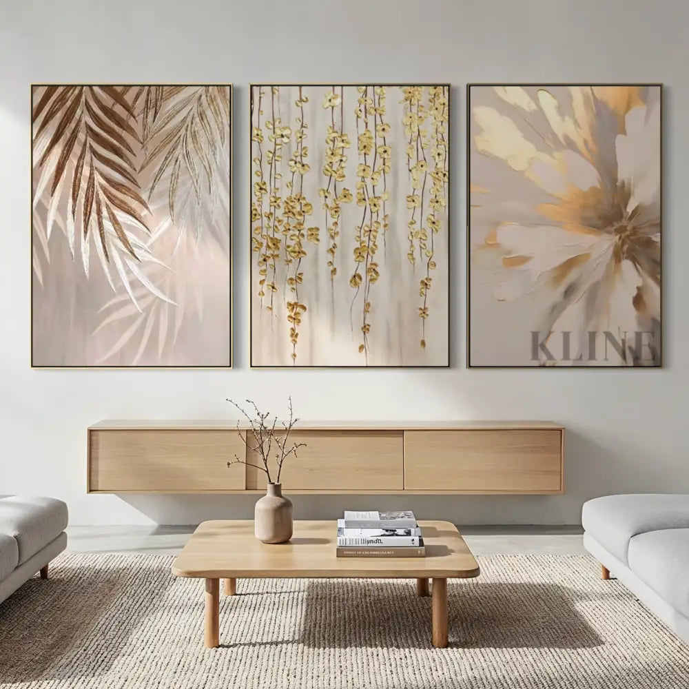 Golden Abstract Floral Set - Hand Painting