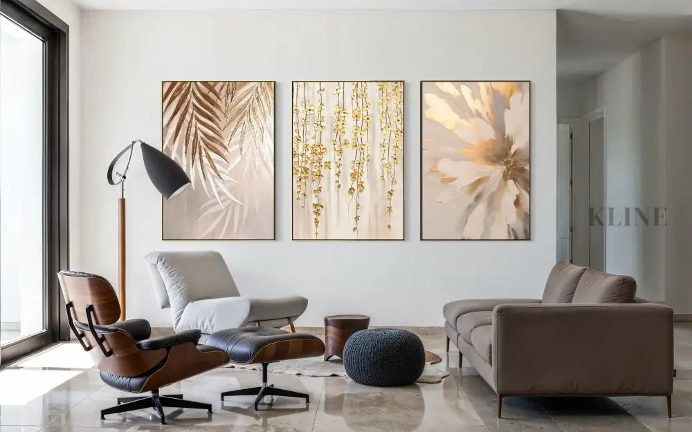 Golden Abstract Floral Set - Hand Painting