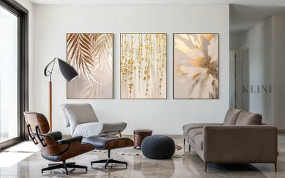 Golden Abstract Floral Set - Hand Painting