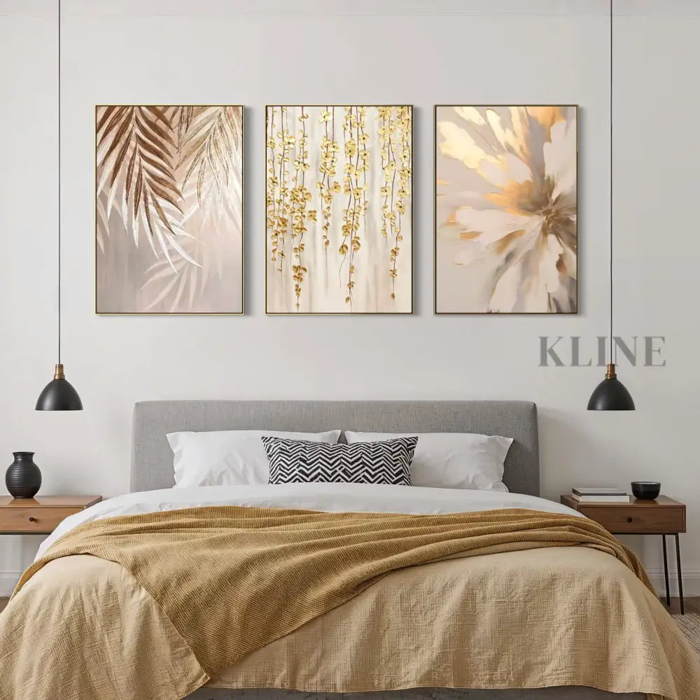 Golden Abstract Floral Set - Hand Painting 