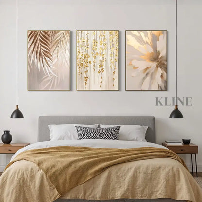 Golden Abstract Floral Set - Hand Painting