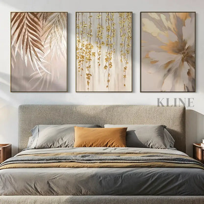 Golden Abstract Floral Set - Hand Painting
