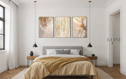 Golden Abstract Floral Set - Hand Painting