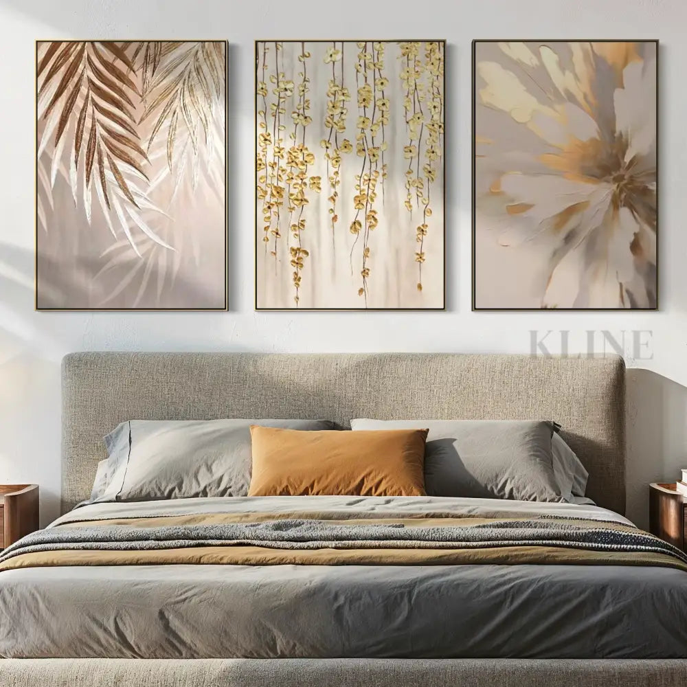 Golden Abstract Floral Set - Hand Painting 