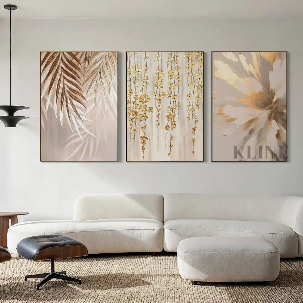 Golden Abstract Floral Set - Hand Painting 