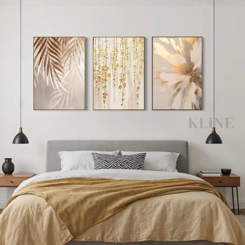 Golden Abstract Floral Set - Hand Painting