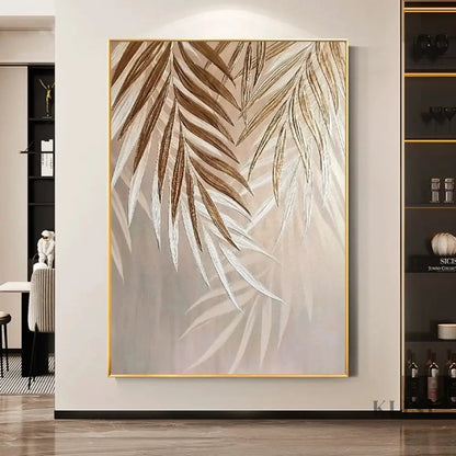 Golden Abstract Leaf - Hand Painting