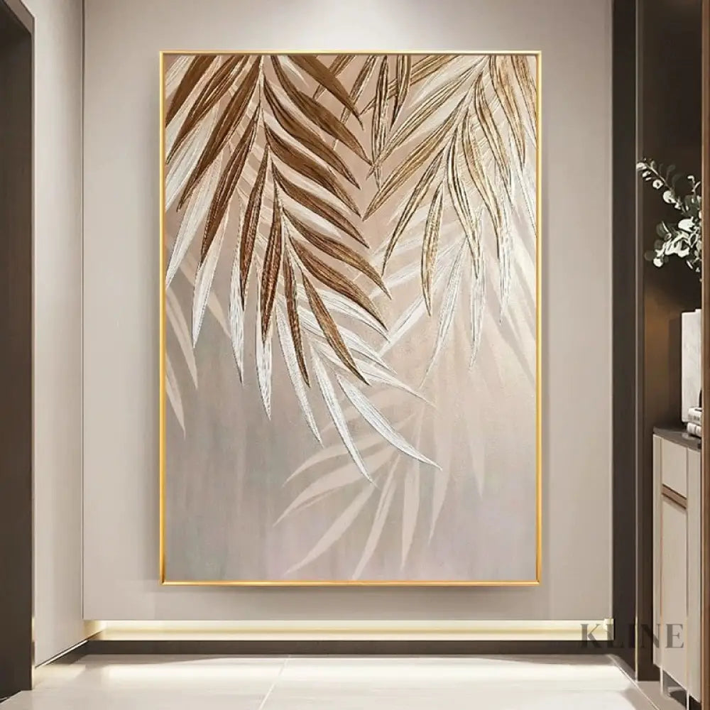 Golden Abstract Leaf - Hand Painting