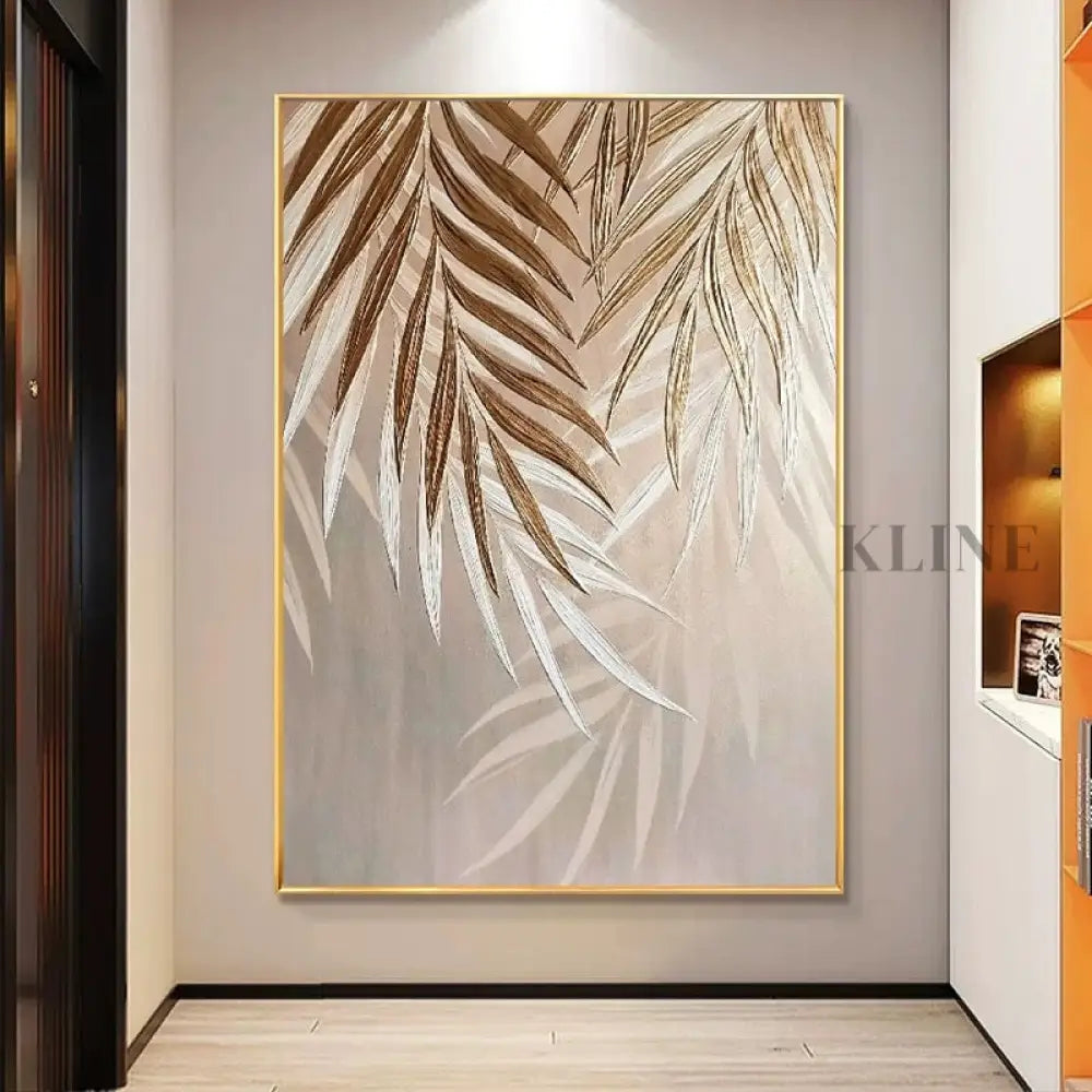Golden Abstract Leaf - Hand Painting 