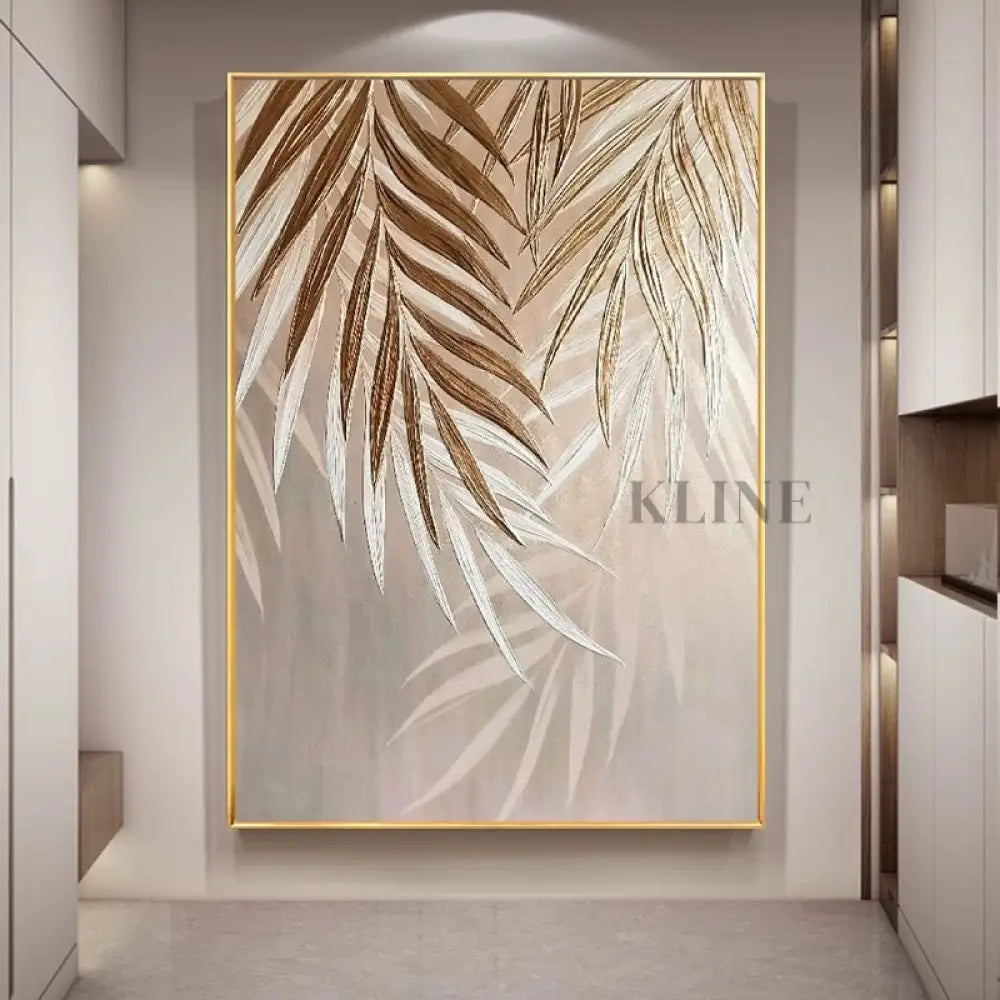 Golden Abstract Leaf - Hand Painting 