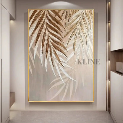 Golden Abstract Leaf - Hand Painting