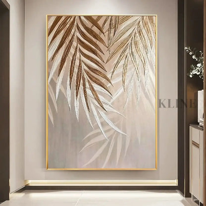 Golden Abstract Leaf - Hand Painting