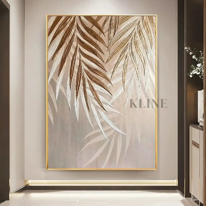 Golden Abstract Leaf - Hand Painting