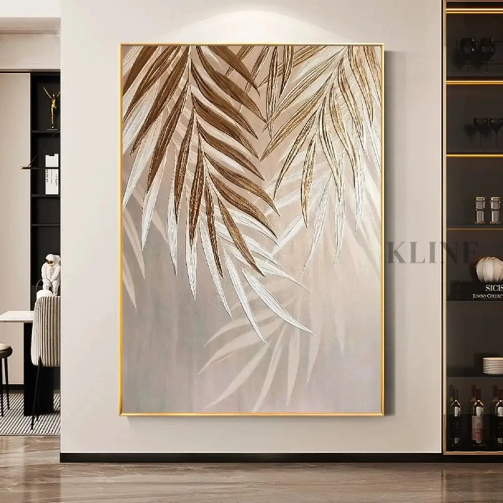 Golden Abstract Leaf - Hand Painting