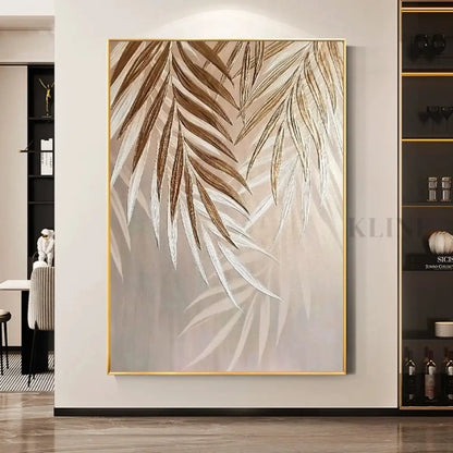 Golden Abstract Leaf - Hand Painting