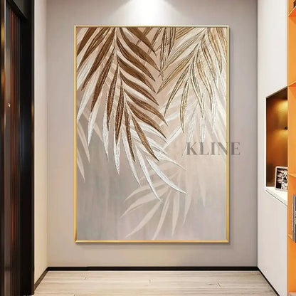 Golden Abstract Leaf - Hand Painting