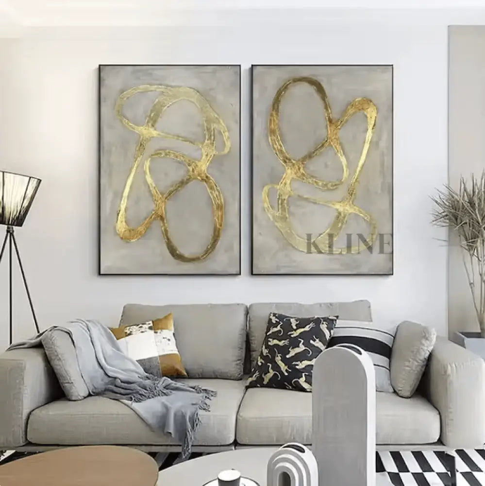 Golden Diptych - Hand Painting Lounge-Wandkunst