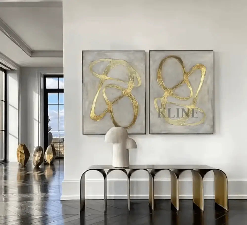 Golden Diptych - Hand Painting Lounge-Wandkunst