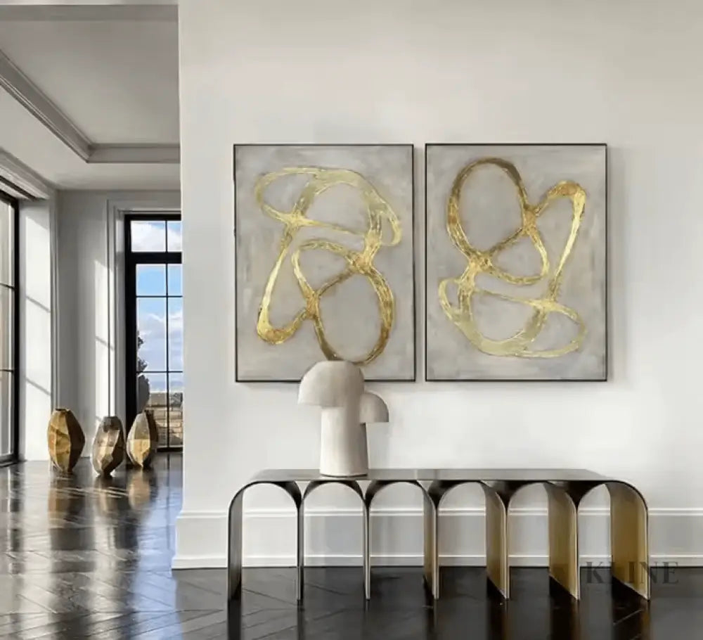 Golden Diptych - Hand Painting キャンバスウォールアートセット